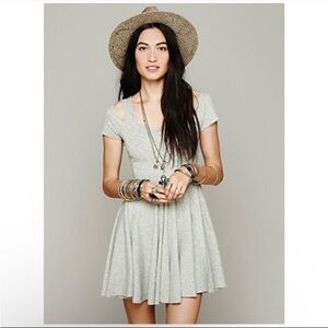 Free People Beach Green Ribbed Tiny Dancer Skater Dress